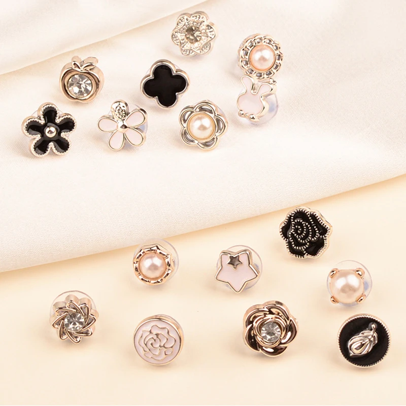 10/20 Free Sewing Pearl Rhinestone Button Brooch Prevent Accidental Exposure Buttons Brooches Pins Badge Cufflinks Shirt Button