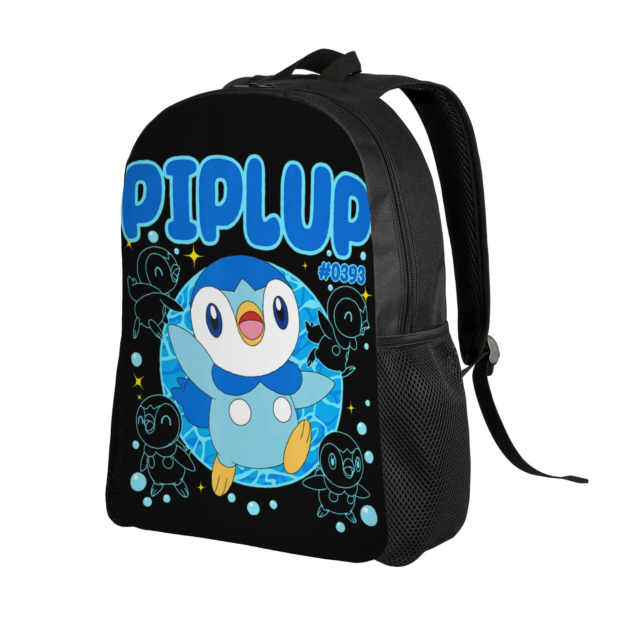 Pokemon backpacks Cute Happy Piplup Collage Big Chest Poster Daypack  mochila Outdoor Zipper Closure Rucksack