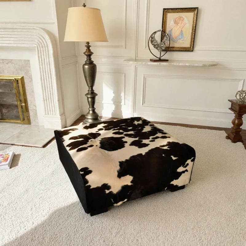 Simple cow pattern sofa stool , square-shaped footrest,  high-end feeling,room furniture, French leather shoe-changing stool