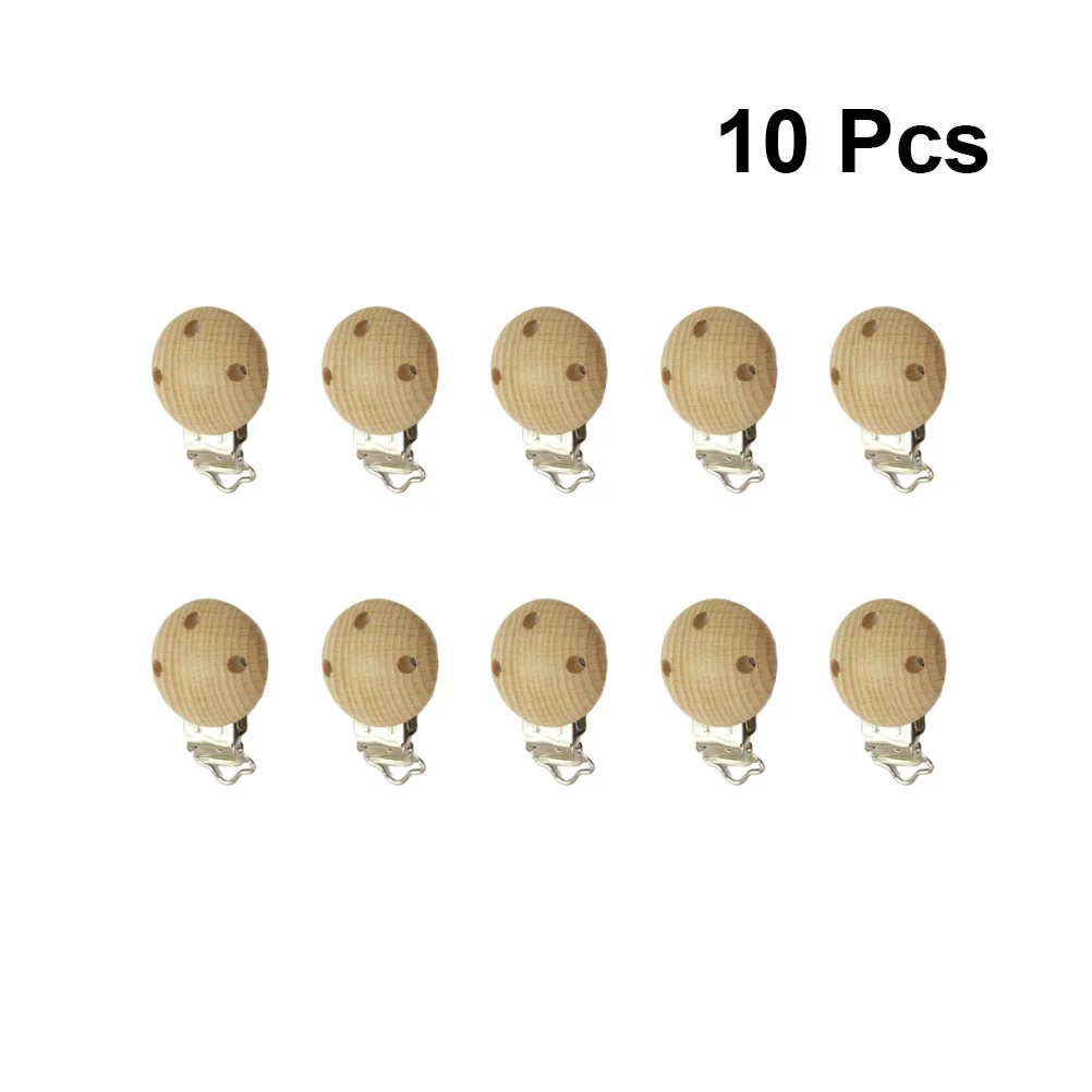 10 Pcs DIY Creative Wooden Round Baby Pacifier Clips Three Badge Clips for Making Clips Straps