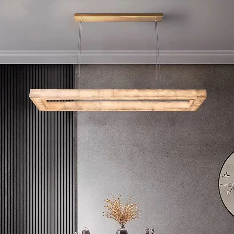 Premium Spanish Snowflake Marble Lamp Copper Round Square Lustre 3 Color Dimmable Lighting for Villa Restaurant Ceilings