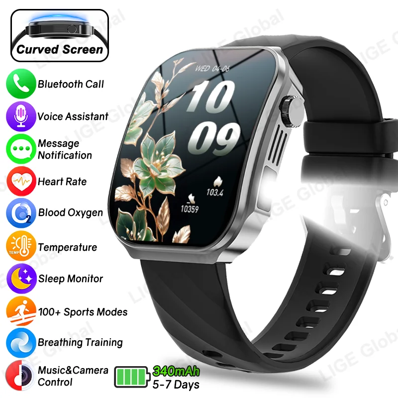 LIGE LIGE New Bluetooth Call Smart Watch Men 2.2" HD Curved Screen Sports Watch Temp Health Monitor SmartWatch For Android iOS 2026 - Aliexpress Deal