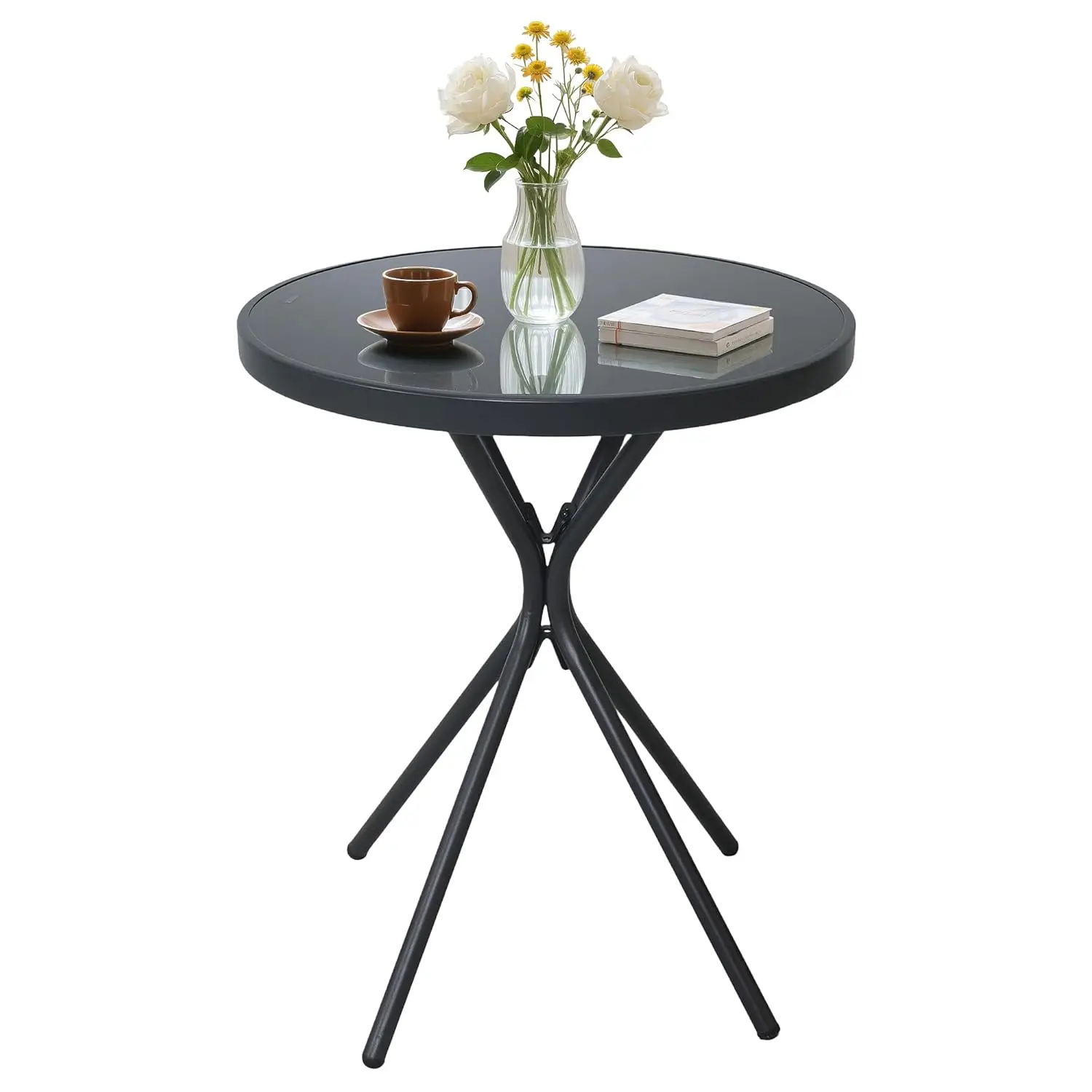

Outdoor Round Coffee Side Table,Tempered Glass Tabletop,All-Weather Bistro Table,Suitable for Terraces, Gardens,, Customized