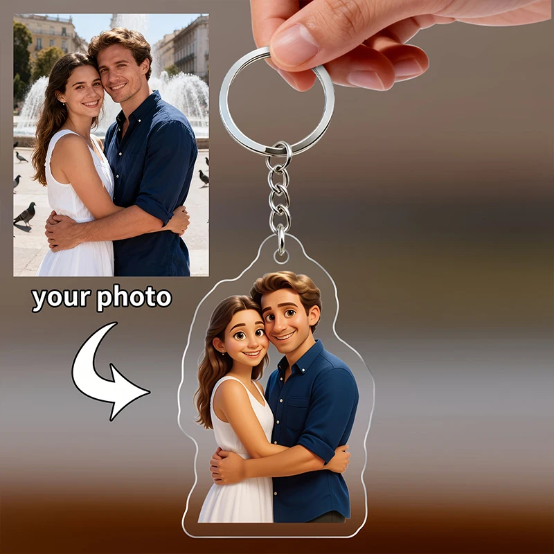 Custom Couple Photo Keychain Custom Cartoon Style Keychain Personalized Acrylic Photo Keepsake Anniversary Gift For Girlfriend