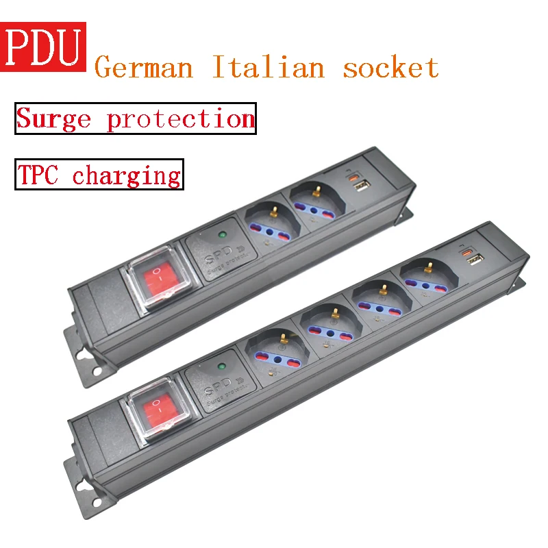 

Aluminum alloy shell PDU DeYi socket C14 port 1-8AC with double break switch TPC charging surge protection