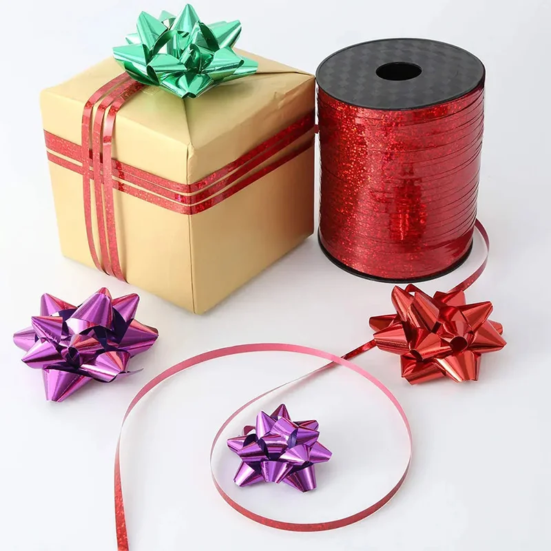 500Yards Balloon Ribbon Laser Ribbon For Party Decoration Gifts Box Birthday Wedding Accessorie Foil Ribbons Crafts Diy