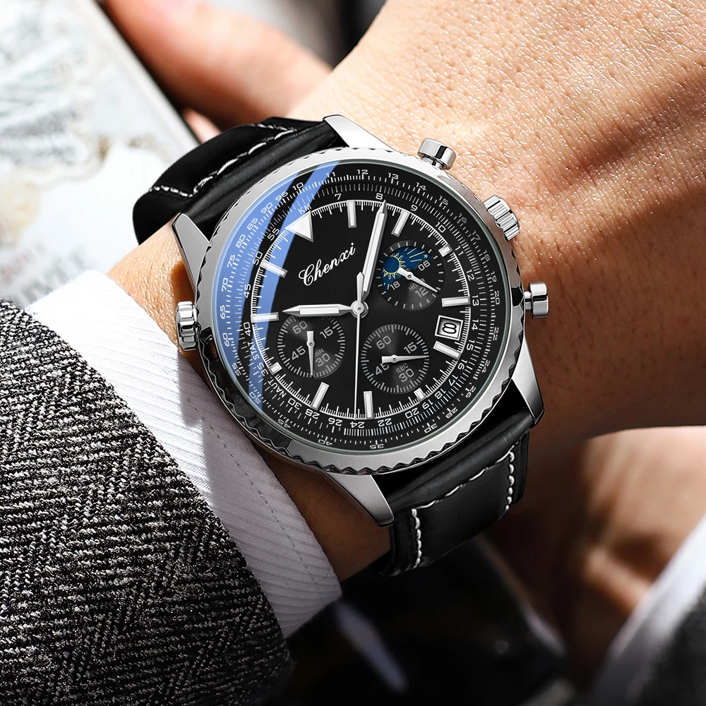

CHENXI кварцевые часы для мужчин, кожаные повседневные наручные часы высокого качества с календарем, водонепроницаемые деловые модные мужские часы