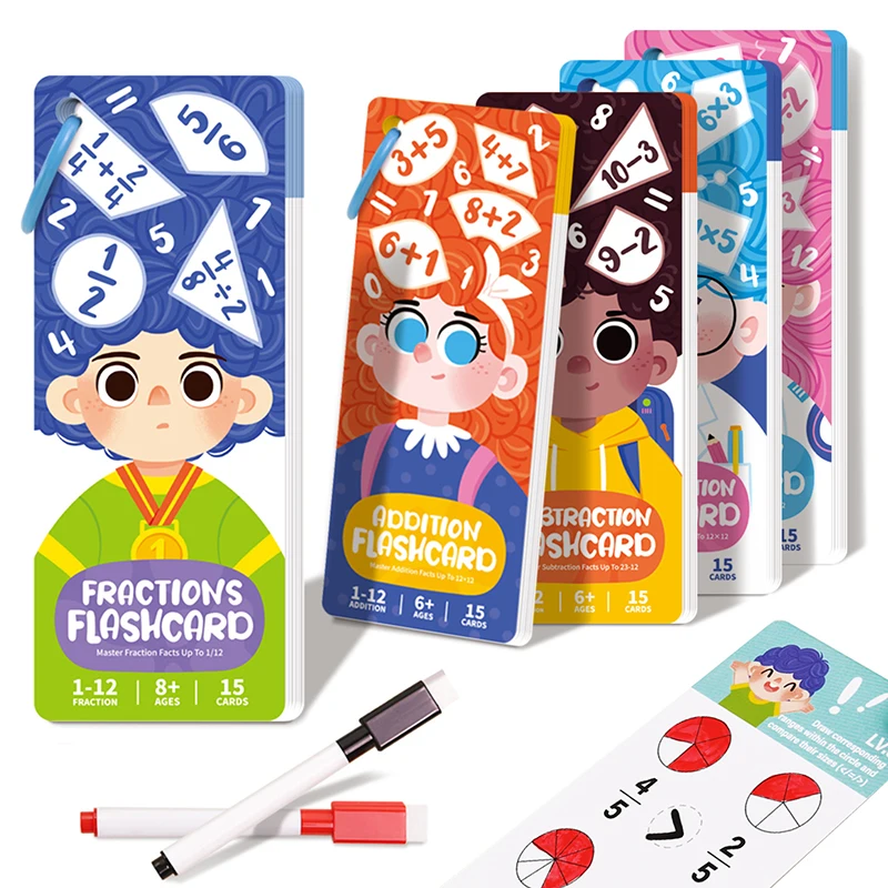 Cálculos matemáticos Montessori juguete de matemáticas principiantes practican la tarjeta de prueba de fracciones aritméticas herramientas de aprendizaje para la escuela primaria