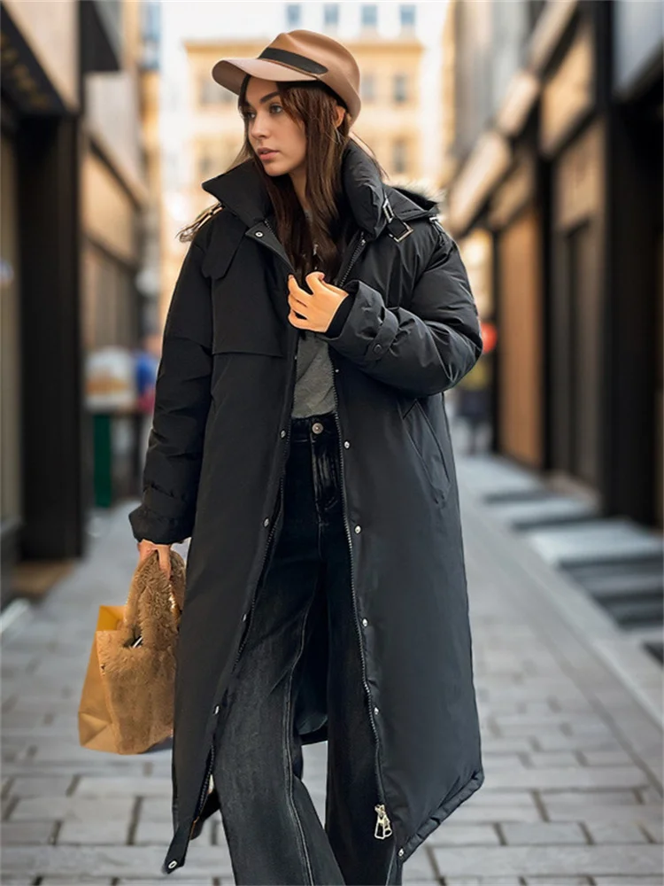 Women\'s Parker Padded Clothing Midi Length 2024 Winter New Hooded Loose Minimalist Tooling A Plush Coat Jacket