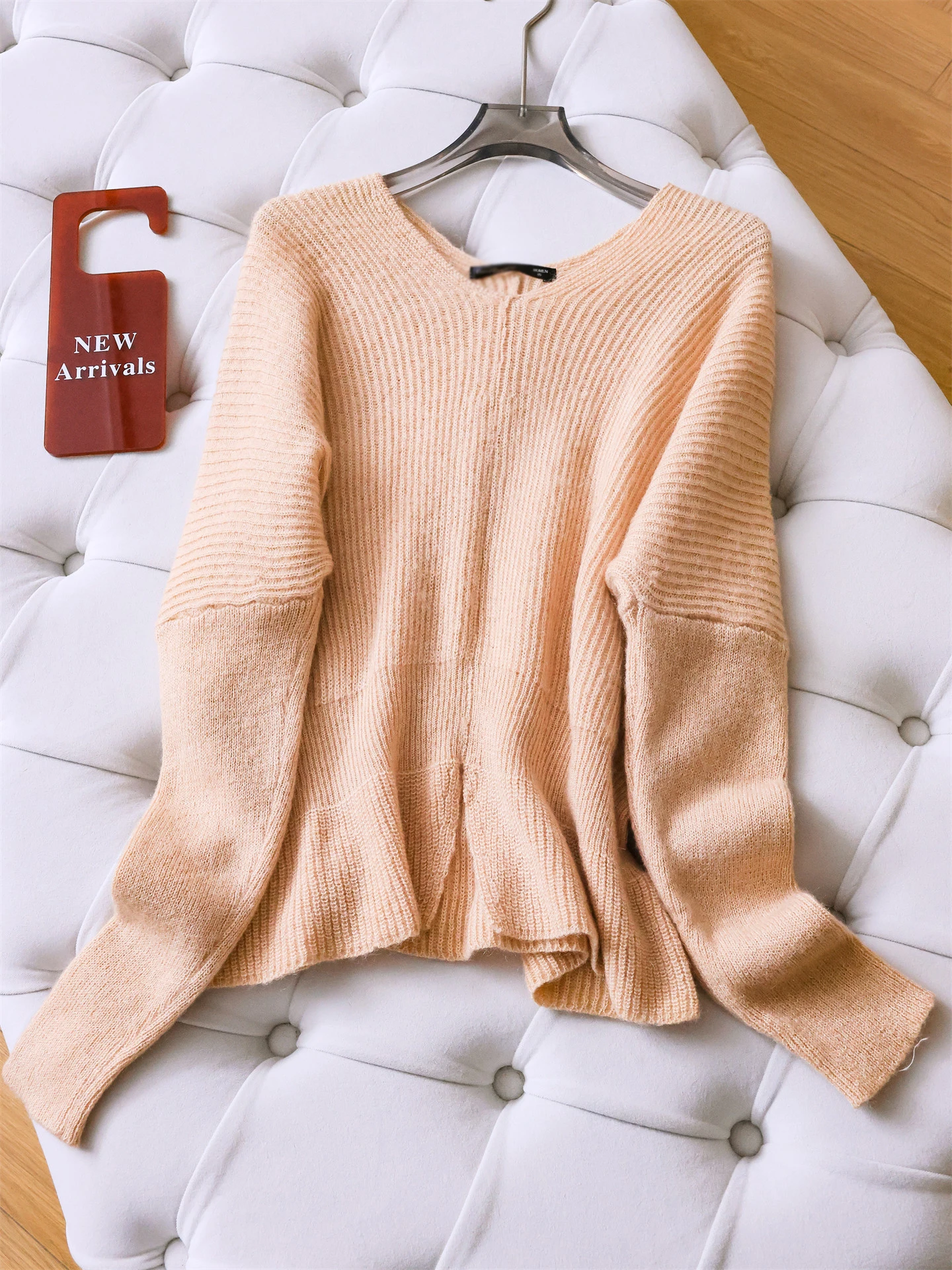 

Женский вязаный свитер с V-образным вырезом Batwing Sve Long Sve, однотонный, с завязкой на талии, с накладным дизайном, с теплым пальцем, весна-осень...