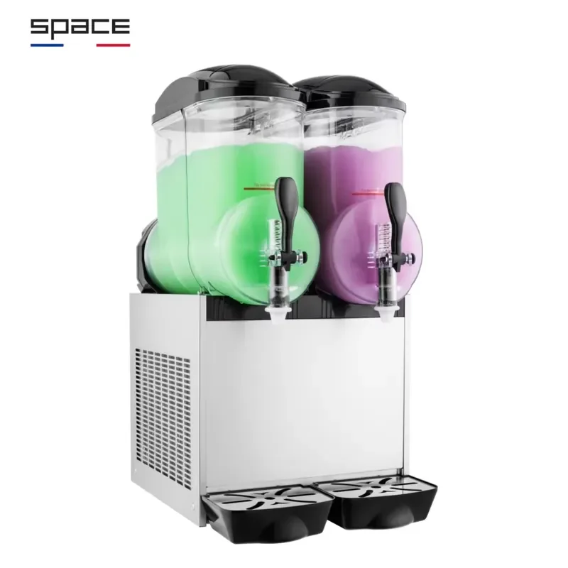 for Space Double Barrel Double Tank 12L Automatic Commercial Slush Daiquiri Chilled Beverage Dispenser for Cafes and Bars