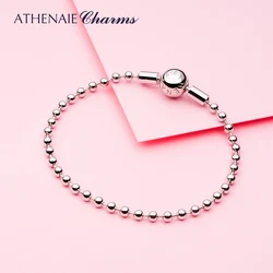 ATHENAIE 925 Sterling Silver Shiny Soft Beads Bracelet Fit Charms Bead For Girl Women Birthday Gift