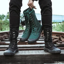 Anvas Men Boots Spring Fashion Men Casual Shoes Mid-calf MaleBoots Lace Up Comfortable Man Sneakers