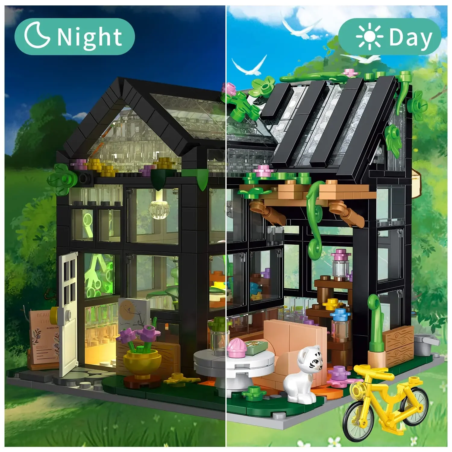 Flower House Model importer Night Set, Flower Friends House, créer un environnement chaud et beau, cadeau pour les filles de 6 à 12 ans, 567 pièces