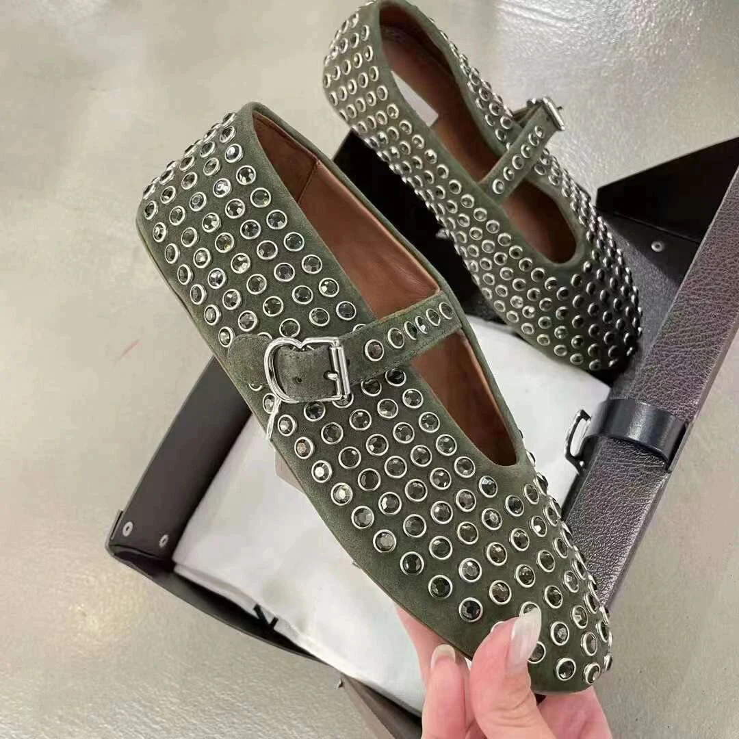 

een Wild Fairy 2025 New round Head Mary Jane Flat Bot Velvet Diamond Women's Genuine Leather Sandals Korean Sle Faion