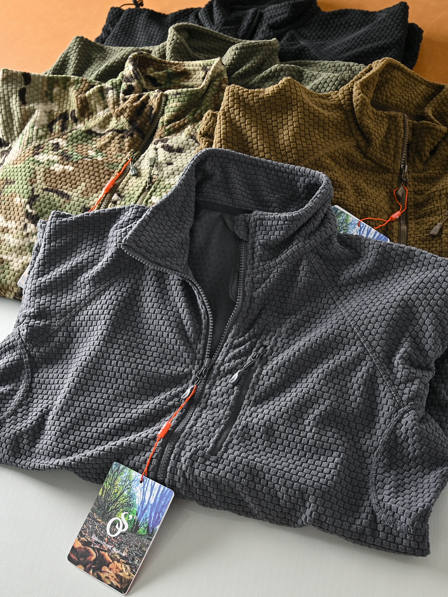 Men's Lightweight Fleece Jacket Stand Collar Windproof Tactical Warmth Autumn Winter Fashionable Outerwear Polyester Fiber