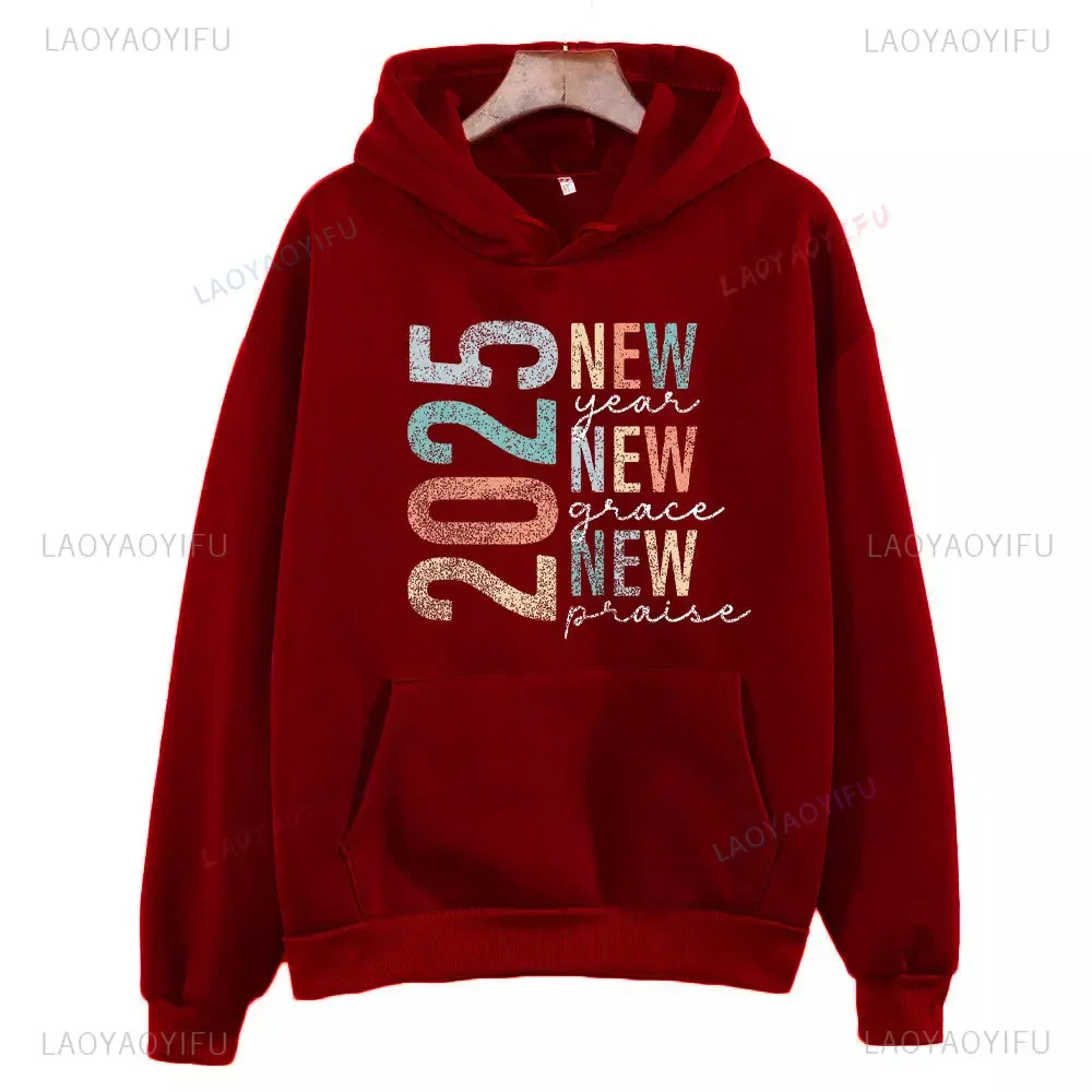 2025 Happy New Year Man Fireworks Printed Hoodie Autumn and Winter Drop Shoulder Warm Family 2025 New Year Gift Sweatshirt Hoody