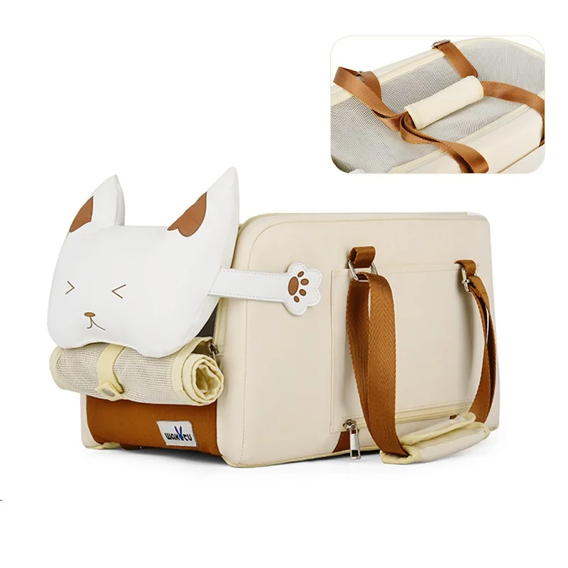 cat small Dog Car Seat Center Console Seat Pet Booster Seat for Car Multi-Functional Pet Carrier Bag Tote Shoulder Bag beige