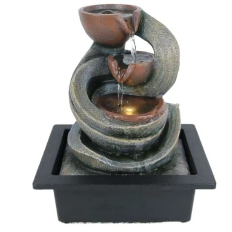 

3-Tier Artistic Indoor Tabletop Waterfall Fountain - Imitation Stone Design with LED Lights, Perfect for Meditation & Relaxation