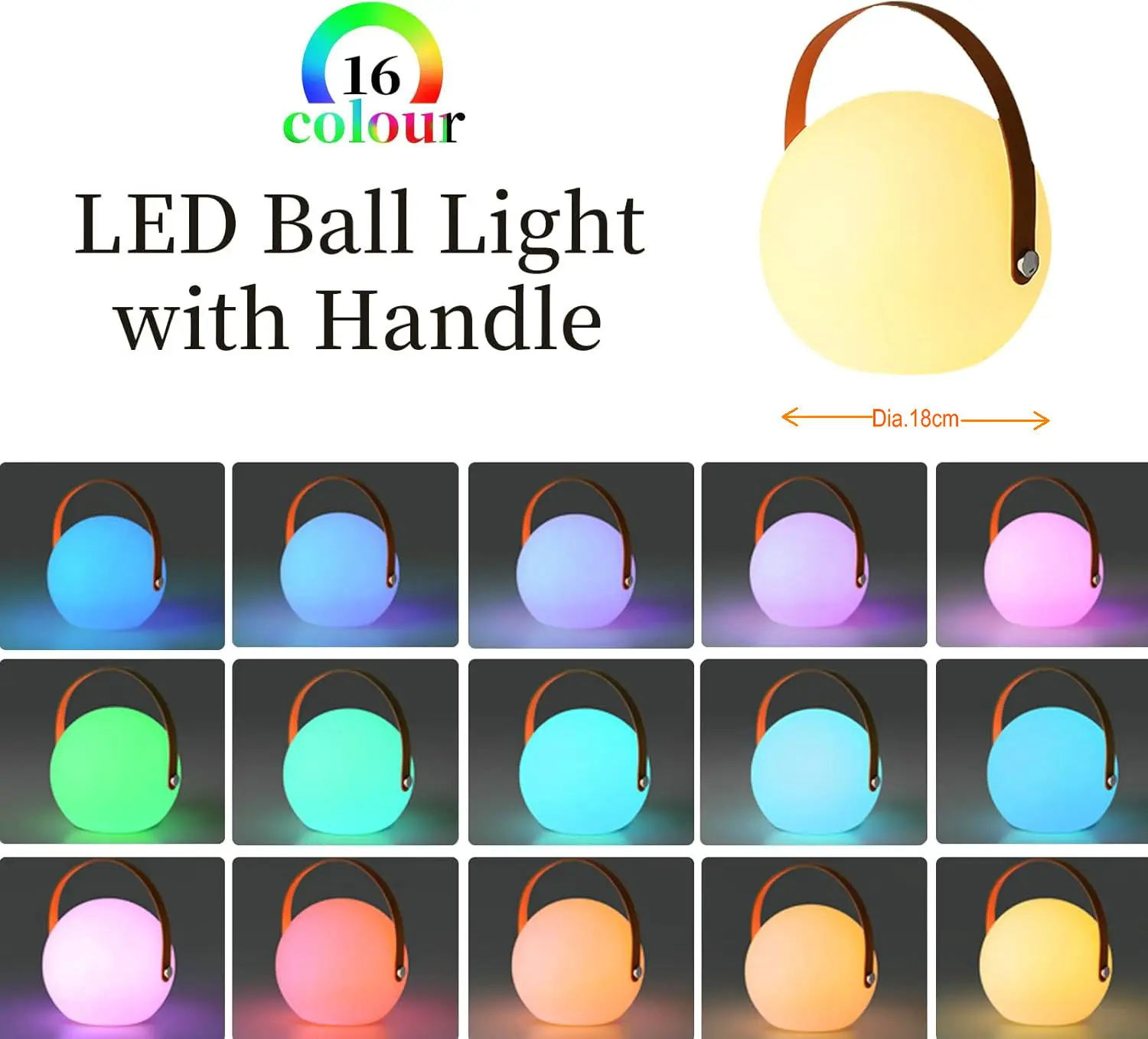 Rechargeable Dimmable mood Lamp LED Glowing Ball Light w/Handle 7