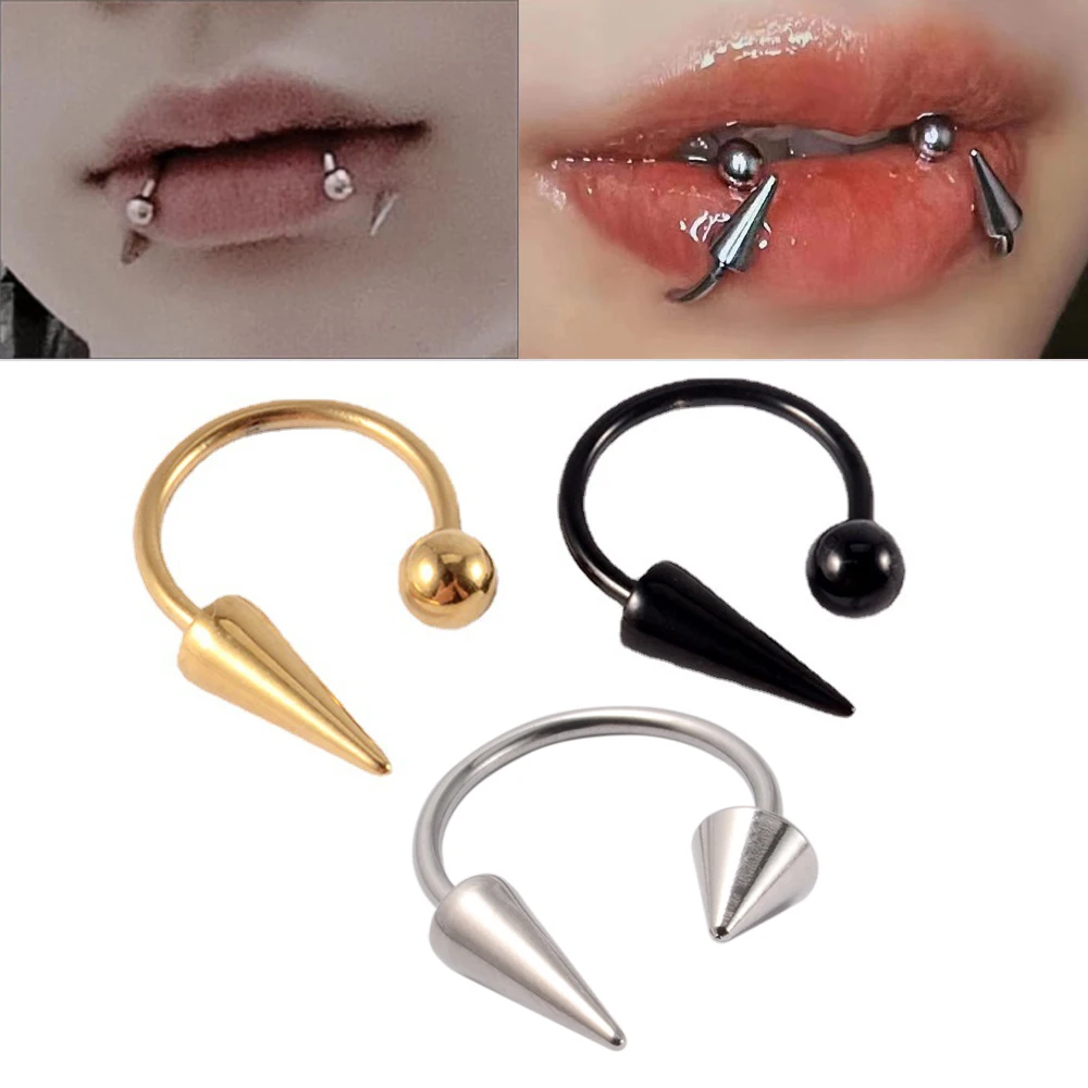 1Pair Surgical Steel Spike Lip Ring Personality Cool Punk Devil Horseshoe Unisex Earring External Thread Body Piercing Jewelry