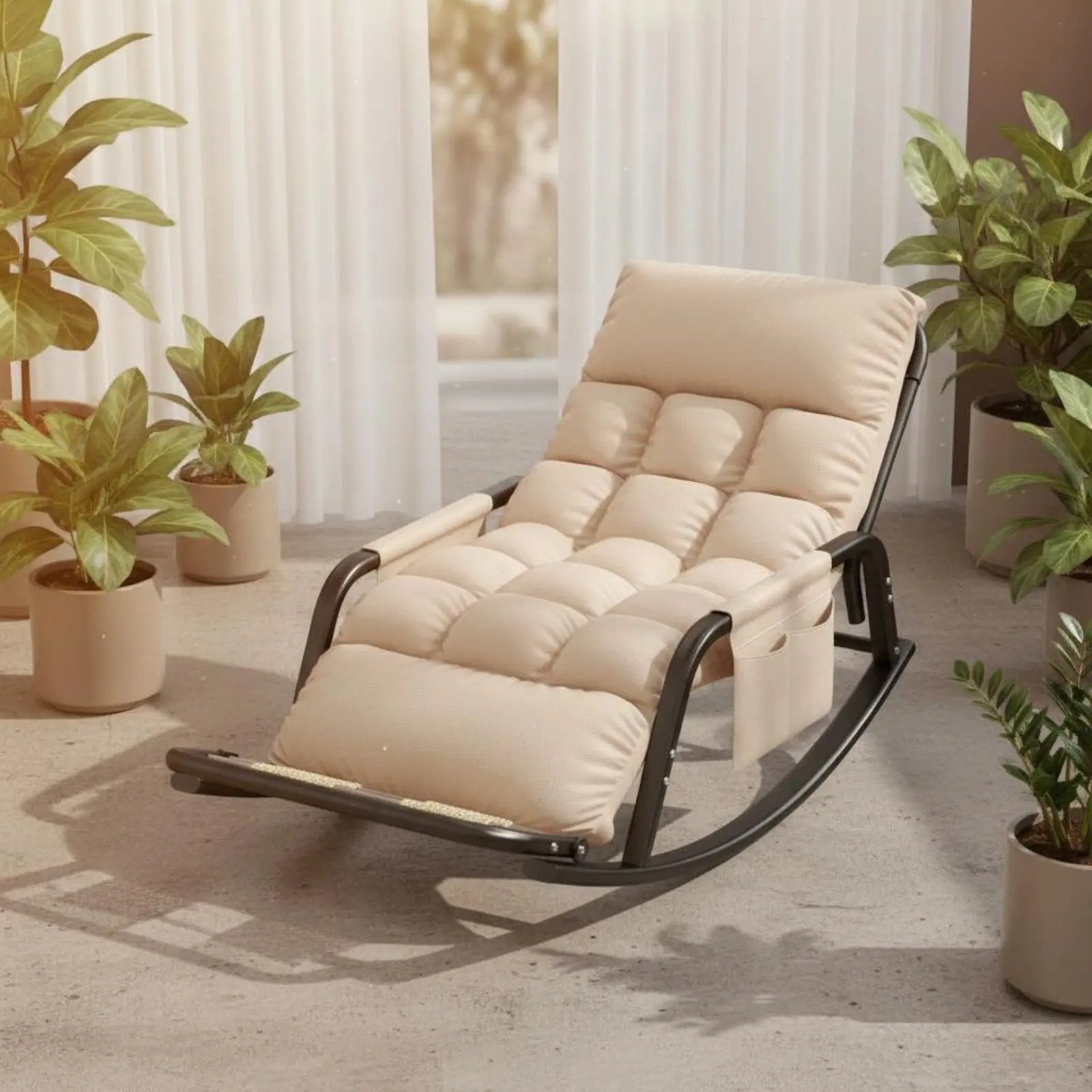 

Two Person Rocking Chair High Back Assistance Modern Teddy Fabric Recliner Wide Recliner Recliner Sturdy Wood Base Household