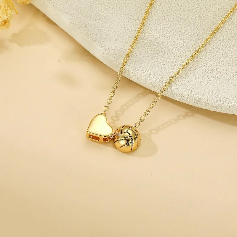 Softball/Soccer/Volleyball/Basketball Necklace for Girls Women, 14K Gold Sports Jewelry Christmas Birthday Gift 17+2 Inches