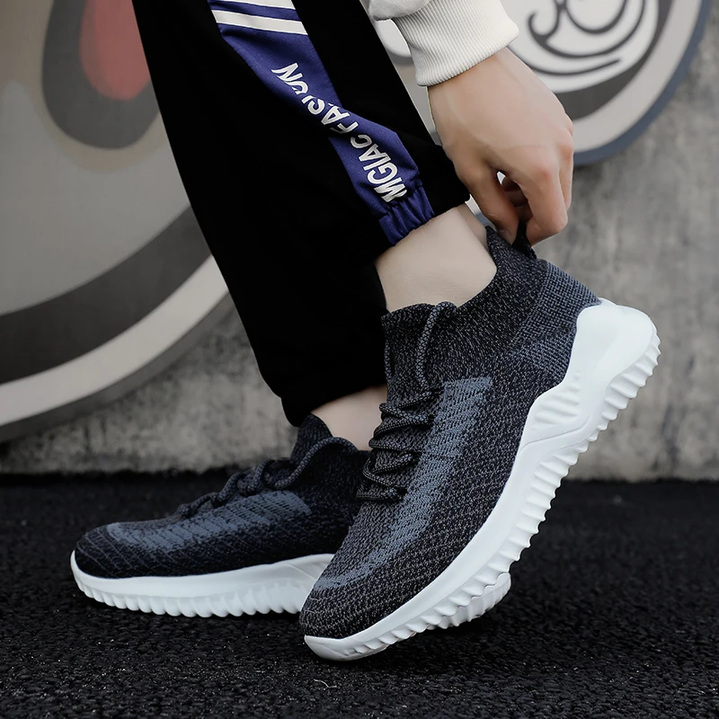 Mens Casual Shoes Spring Summer Flying Woven Male Sneaker Breathable Lace-up Mesh Sports Shoes Outdoor Running Sneaker Size 46