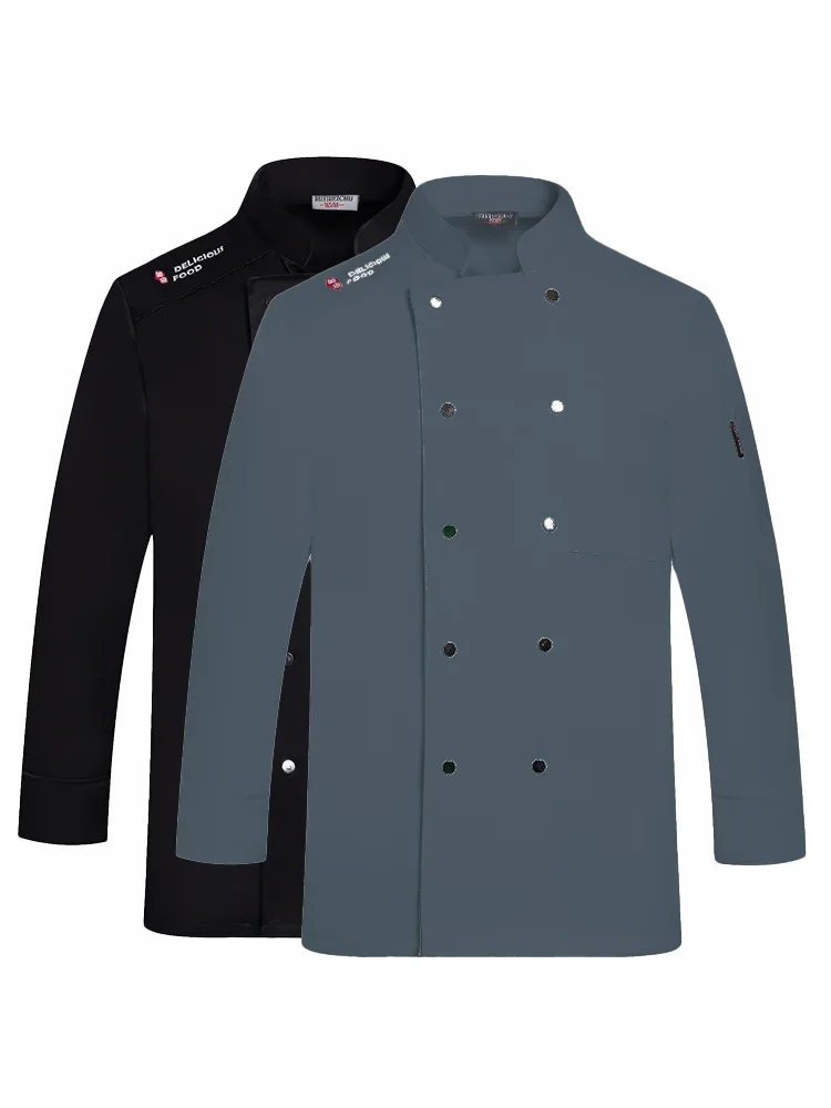 Uniforme de manga comprida para homens, restaurante Cook Jacket, camisa dos trabalhadores, traje de trabalho, roupa do hotel, comida serviço Chef Coat