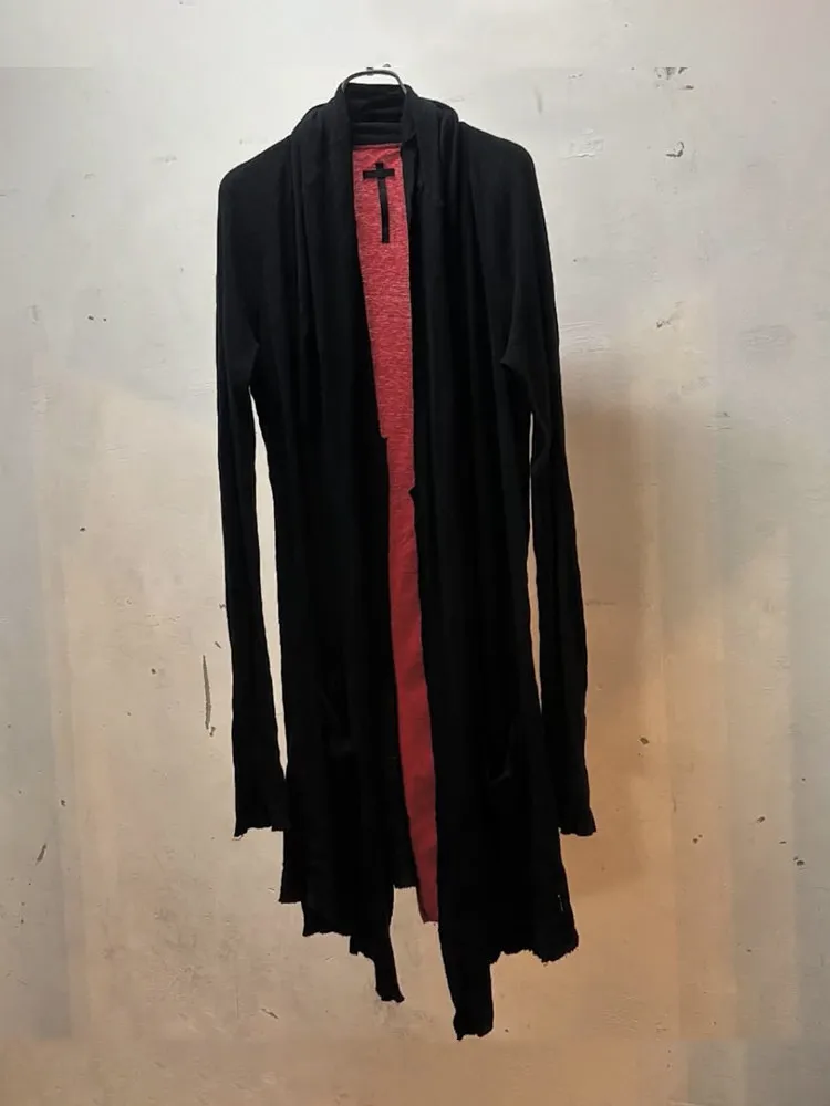 FANTASTION LGB visual style: Red cross design, long knit cardigan, trench coat Sweatshirt Jacket