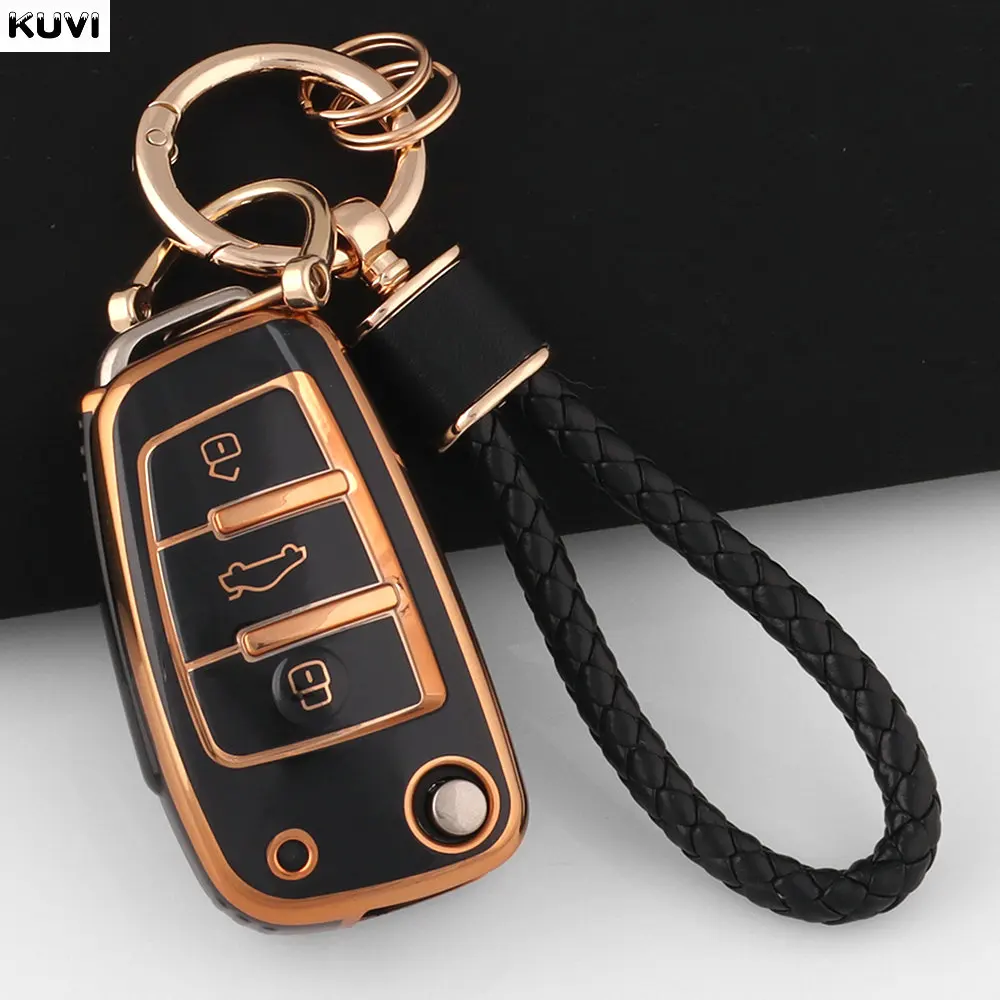 Fashion TPU Car Flip Key Case Cover Keychain For Audi A1 A3 A6 A6L Q2 Q3 Q7 TTS R8 S6 RS3 Key Protection Shell Fob Accessories