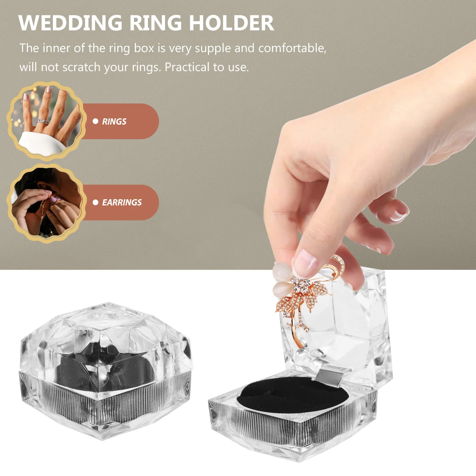 10Pcs Acrylic Jewelry Organizer Box Transparent Ring Storage Box Small Jewelry Containers for Wedding Engagement