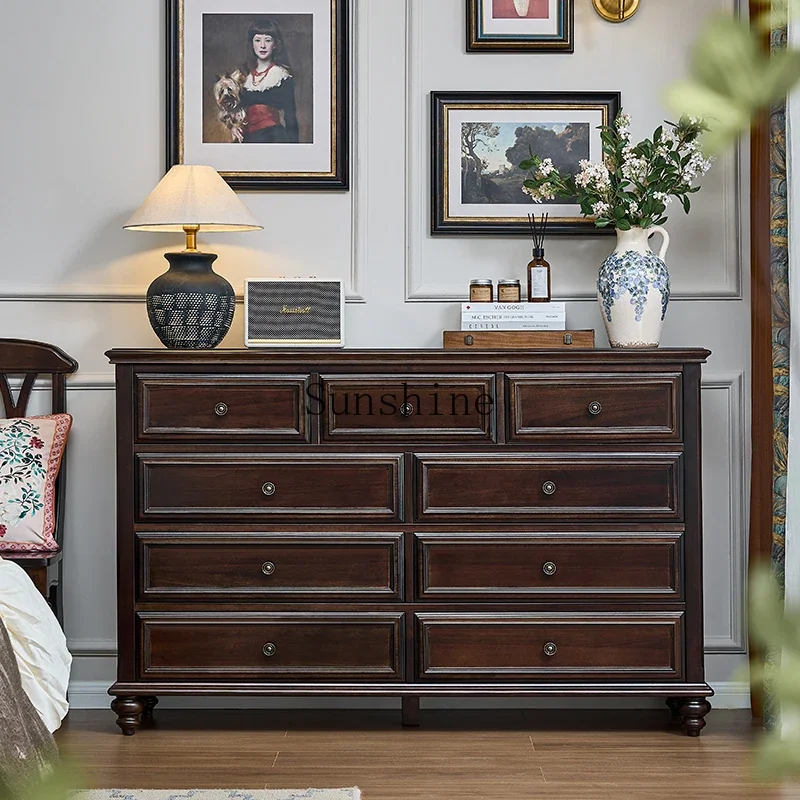 

American vintage solid wood chest of drawers master bedroom bedside storage