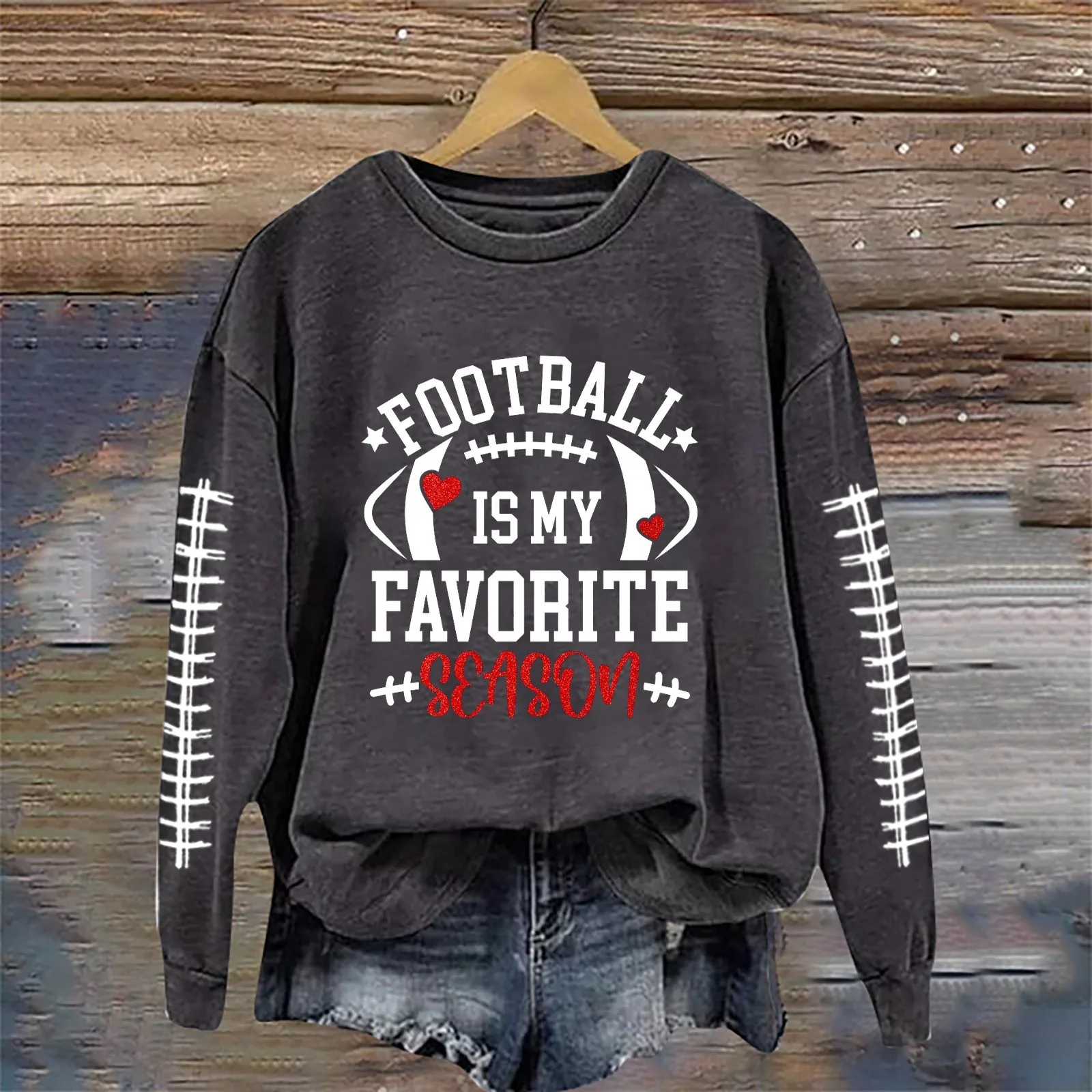 Women Casual Long Sleeve Crewneck Sweatshirts Football Graphic Printed Pullover Lightweight Sweatshirts Medium Weight Hoodie