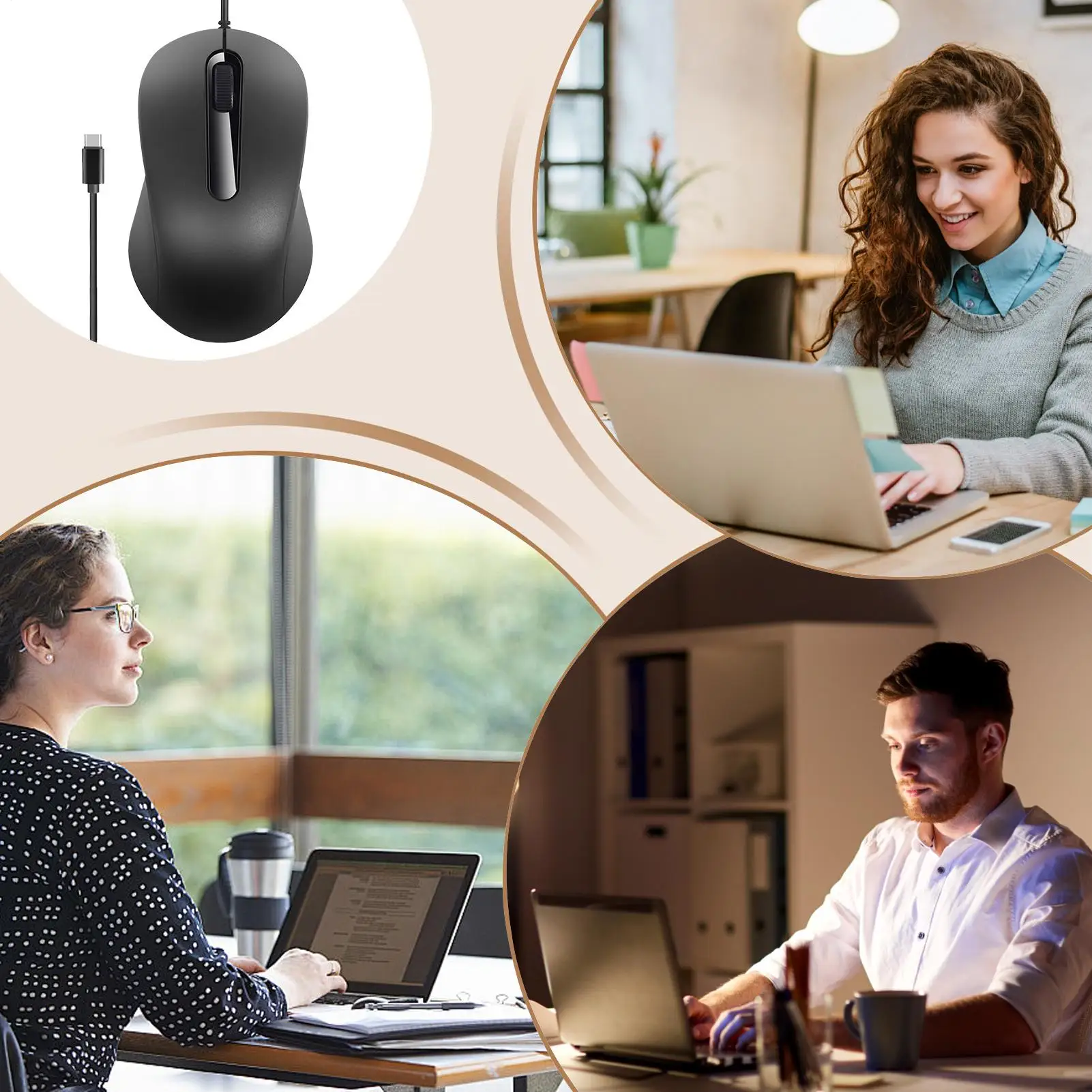 Mouse Komputer Mouse PC Berkabel Ergonomis Senyap Anti-Slip Aksesori Plug-And-Play untuk Desktop Sekolah Rumah Kantor Pria Wanita
