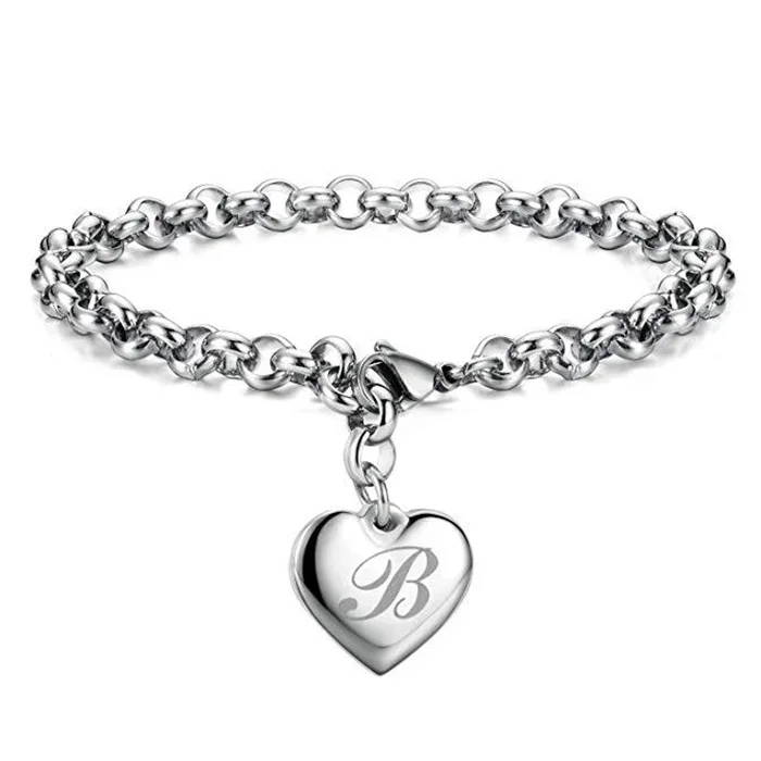 Pulsera de plata de ley 925 para hombre y mujer, cadena fina con 26 letras, abalorio de corazón, joyería bonita con personalidad para boda, regalo