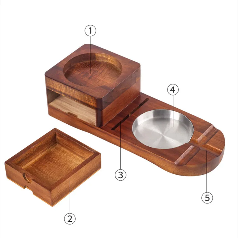 Multifunction Wooden Cigar Ashtray Solid Wood Coaster Wine Glass Tray Cigar Holder Ashtray With Cigar knife