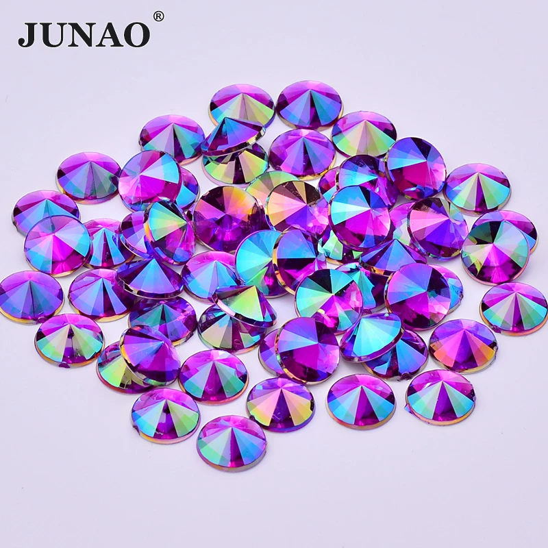 JUNAO 4mm 5mm 6mm 10mm Blue AB Flatback Rhinestone Round Rivoli Crystal Stones Acrylic Strass Appliques for DIY Nail Decoration