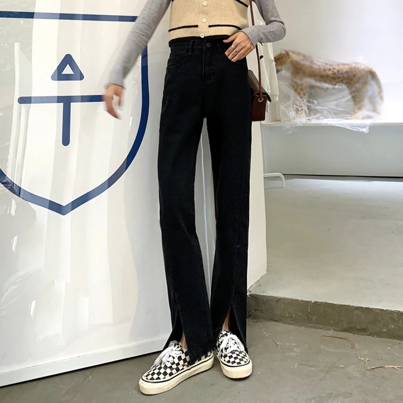 Pantalones vaqueros con abertura de cintura alta para mujer, pantalones de pierna ancha holgados y versátiles, corte recto adelgazante, novedad de primavera