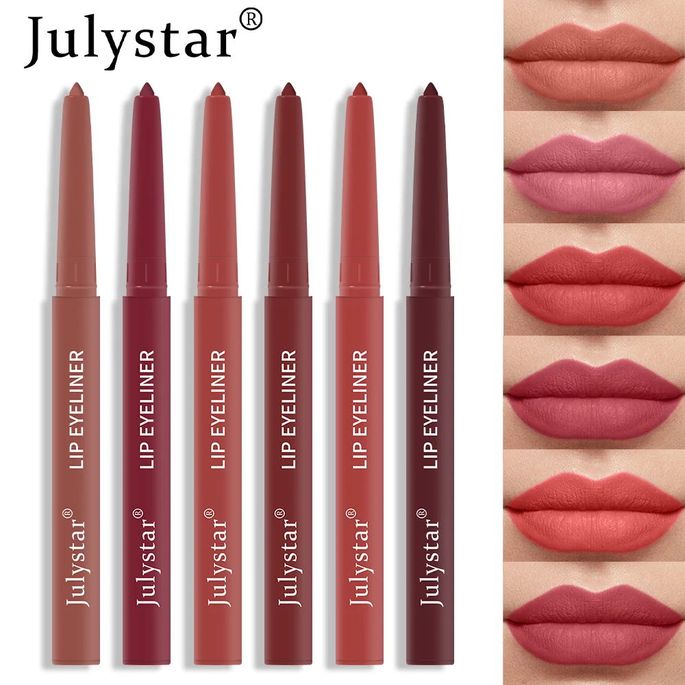 Julystar 6 Kleur Lipliner Waterdichte Lippenstift Pen Lipliner Make-Up Vrouwelijke Lip Contouren Pen Cosmetica Tools Feest Dagelijkse Make-Up