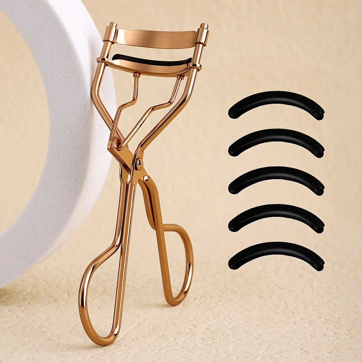 1 draagbare wimperkruller met 5 siliconen pads, roestvrijstalen wimperkruller, vormt permanent grote ogen.