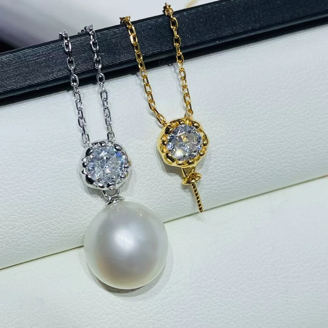 

925 Sterling Silver Necklace Findings Jewelry Base Settings Mountings Parts Mounts for 8-12mm Pearls Stones 5pcs/lot