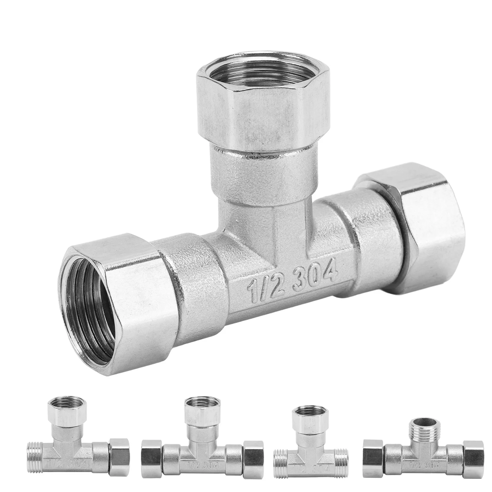 3 Way Pipe Connector Pipe Fitting Adapter 304 Stainless Steel Hose Connector Pipeline Adapter G1/2 for Water Air Pipe Fitting