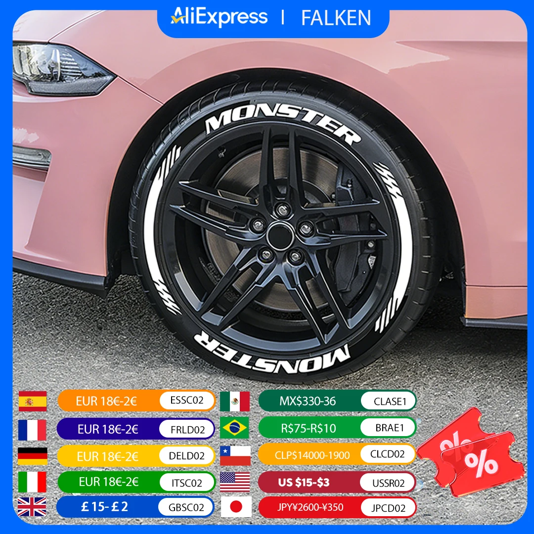 Universal Monster Car Tire Decorative Stickers Set of 4 PVC Waterproof Suitable for Car Tires