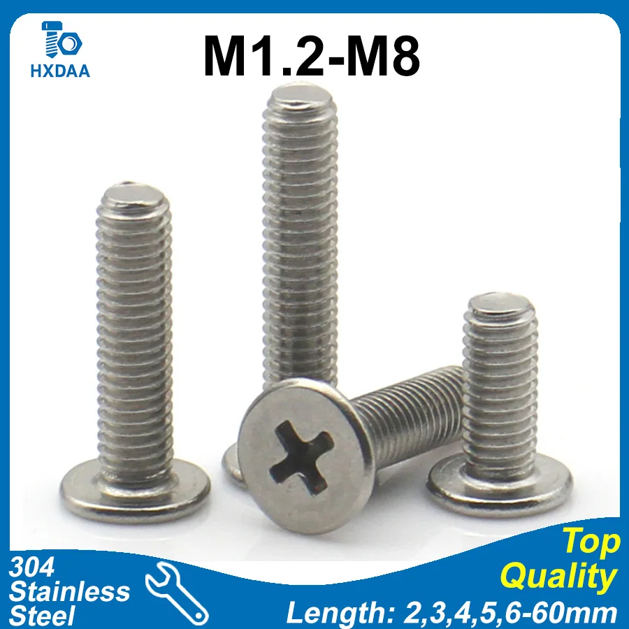 304 Stainless Steel Phillips Ultra Thin Low Profile Cross Flat Wafer Head Screws Bolts M1.2 M1.4 M1.6 M2 M2.5 M3 M4 M5 M6 M8
