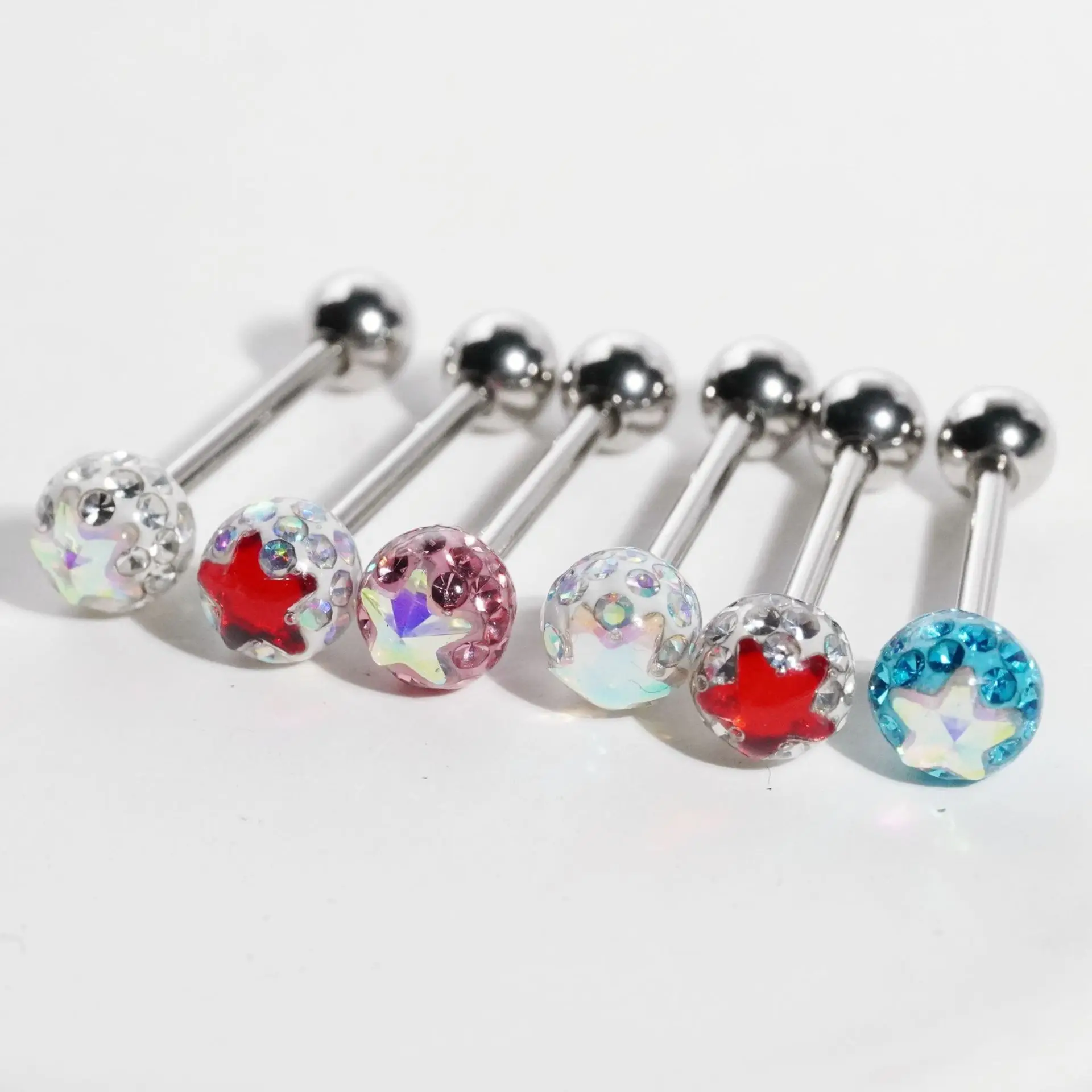 Stars Flash Mud Ball Tongue Studs Rubber Tongue Ornaments Shiny Rhinestones Piercing Tongue Rings Earring Puncture Jewelry