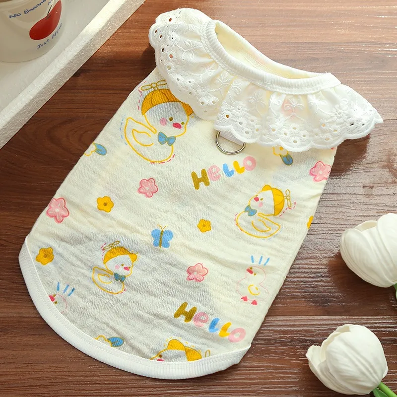 

Cotton Yarn Breathable Dog Clothes Pet Summer Air Conditioning Clothing Leashable Printed Puppy Vest Anti Hair Fall Teddy T-Shir