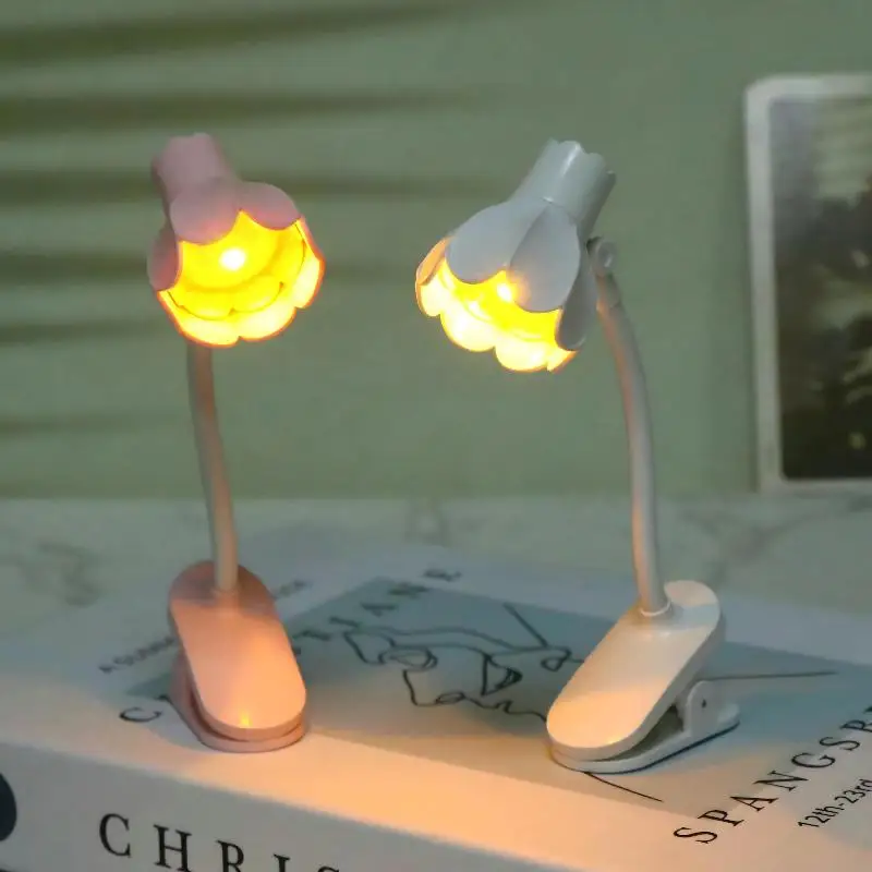 Flower Shaped Clip On LED Book Light Mini Eye Protection Desk Lamp for Kids Students Dorm Study Reading