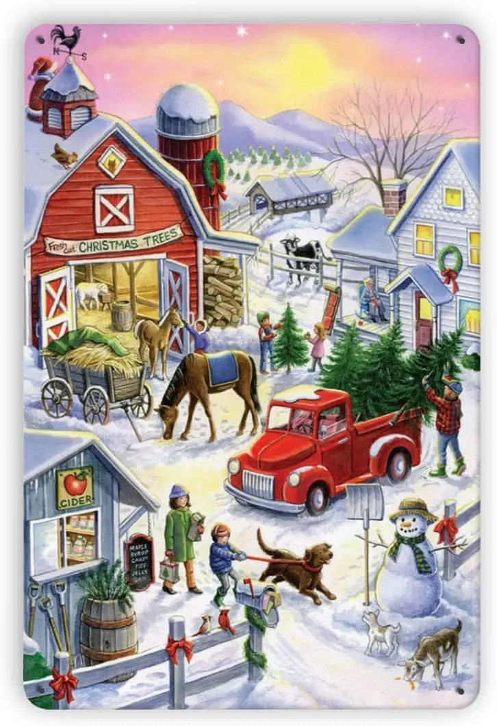Retro Merry Christmas Sign for Plaque Poster Cafe Wall Art Christmas Tree Farm Funes Funny Tin Sign Vintage Cute Metal Sign Gift