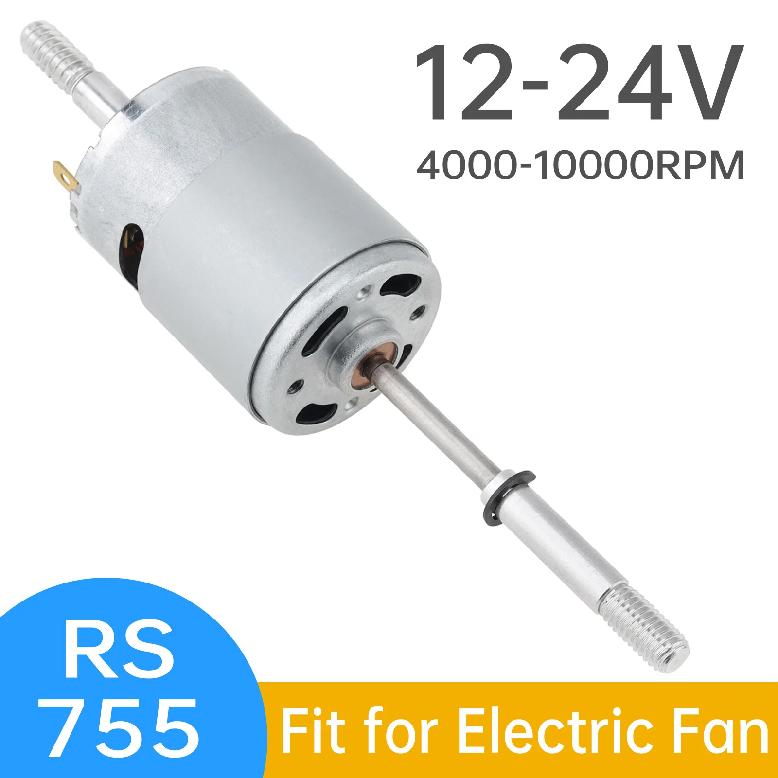 RS755 DC Fan Motor 12V-24V 3000RPM-10000RPM Dual Output Shaft DC Motor Replacement 220V AC for Electric Fan, RS755 DC Fan Motor